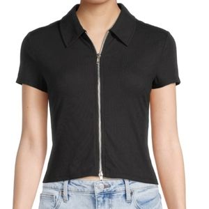 NOBO Black Zip-up Polo Top